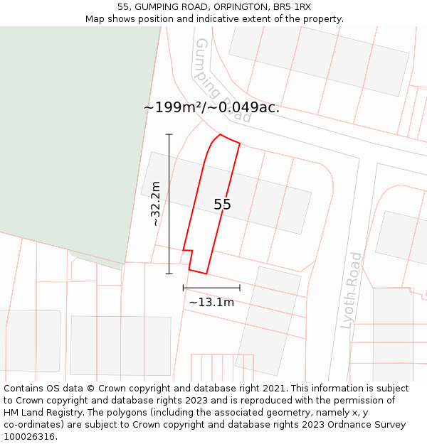 55, GUMPING ROAD, ORPINGTON, BR5 1RX: Plot and title map
