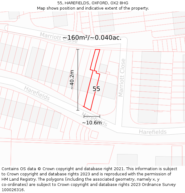 55, HAREFIELDS, OXFORD, OX2 8HG: Plot and title map