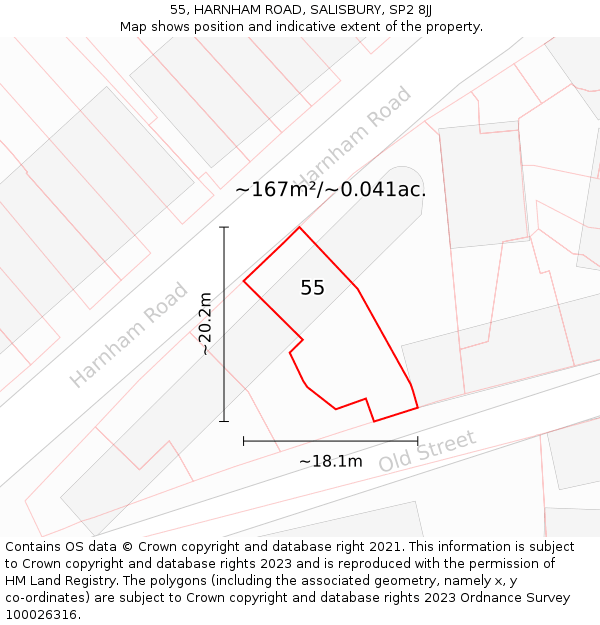 55, HARNHAM ROAD, SALISBURY, SP2 8JJ: Plot and title map