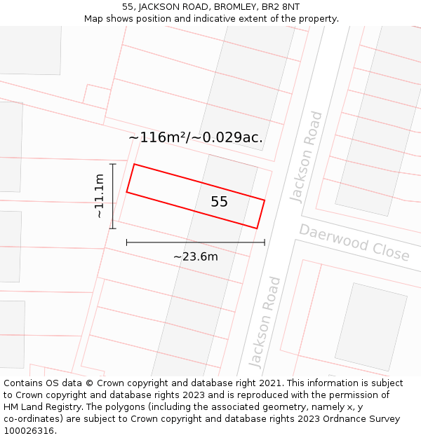 55, JACKSON ROAD, BROMLEY, BR2 8NT: Plot and title map