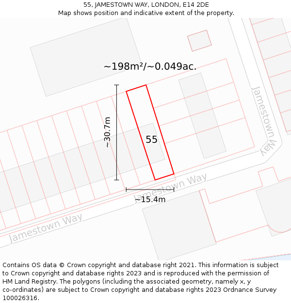 55, JAMESTOWN WAY, LONDON, E14 2DE: Plot and title map