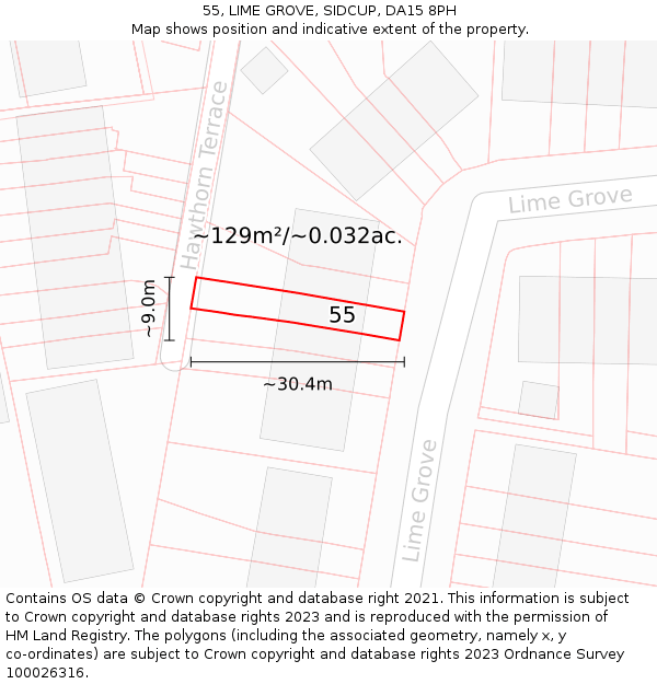 55, LIME GROVE, SIDCUP, DA15 8PH: Plot and title map