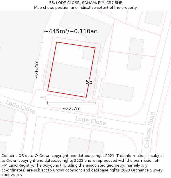 55, LODE CLOSE, SOHAM, ELY, CB7 5HR: Plot and title map