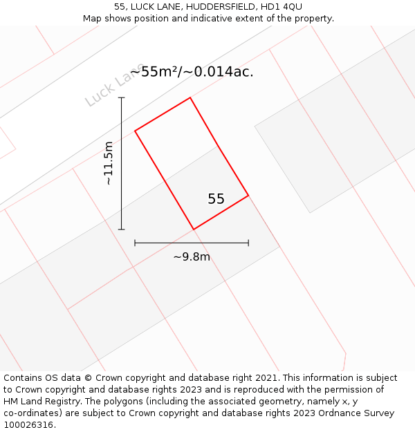 55, LUCK LANE, HUDDERSFIELD, HD1 4QU: Plot and title map