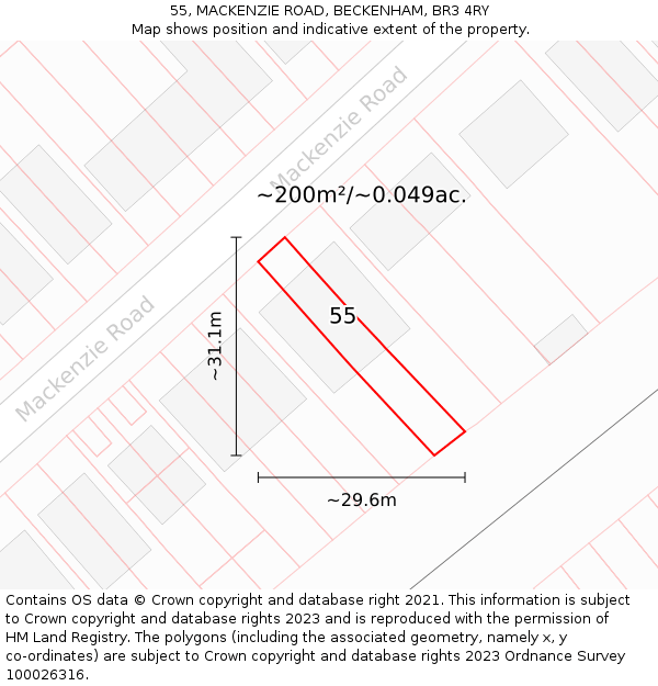 55, MACKENZIE ROAD, BECKENHAM, BR3 4RY: Plot and title map