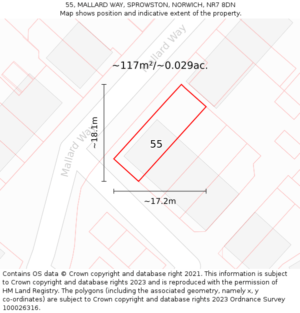 55, MALLARD WAY, SPROWSTON, NORWICH, NR7 8DN: Plot and title map