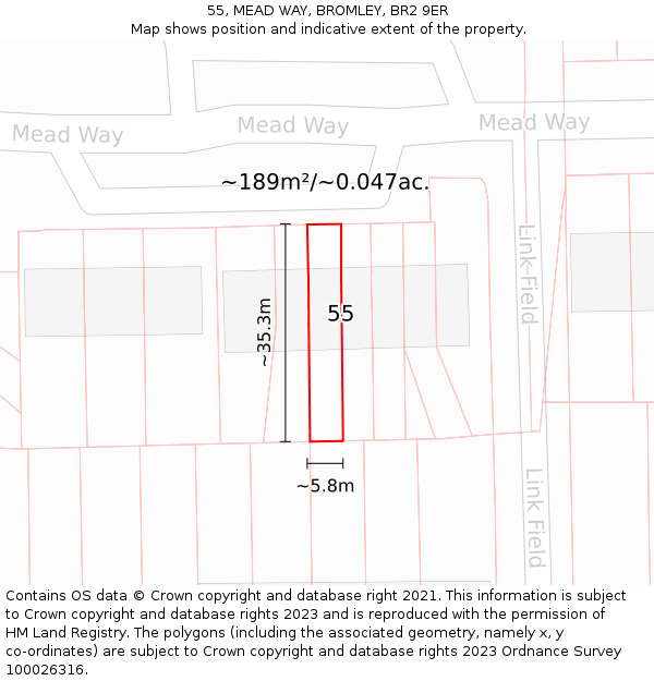 55, MEAD WAY, BROMLEY, BR2 9ER: Plot and title map