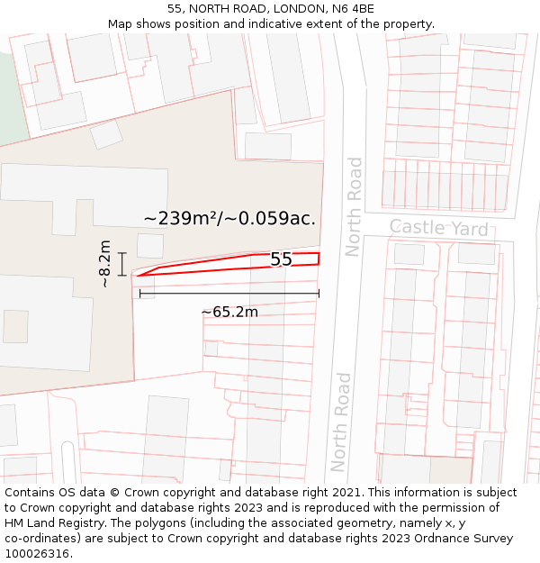 55, NORTH ROAD, LONDON, N6 4BE: Plot and title map