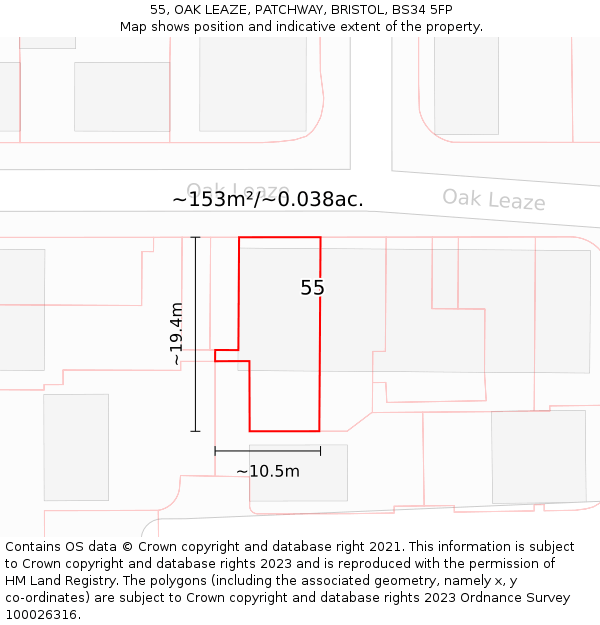 55, OAK LEAZE, PATCHWAY, BRISTOL, BS34 5FP: Plot and title map