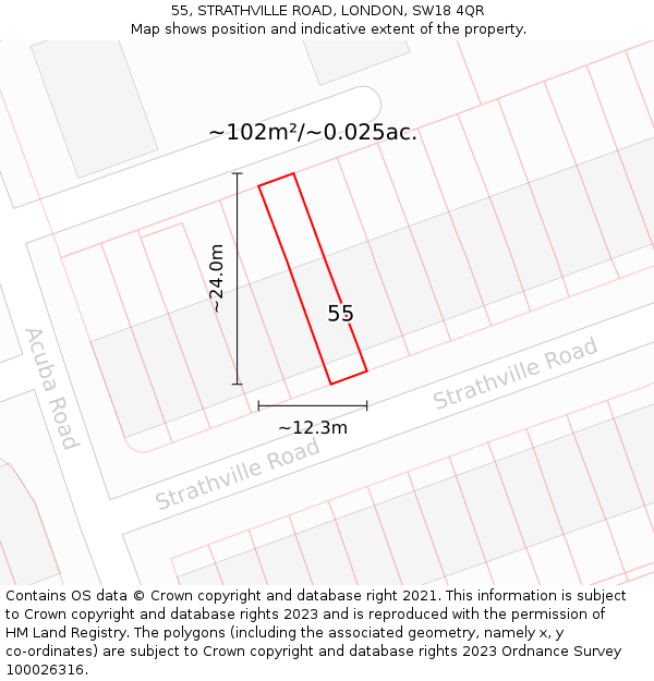 55, STRATHVILLE ROAD, LONDON, SW18 4QR: Plot and title map