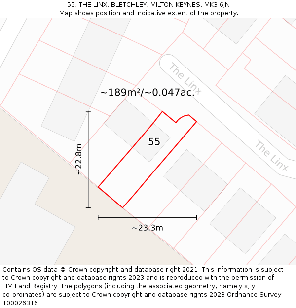 55, THE LINX, BLETCHLEY, MILTON KEYNES, MK3 6JN: Plot and title map