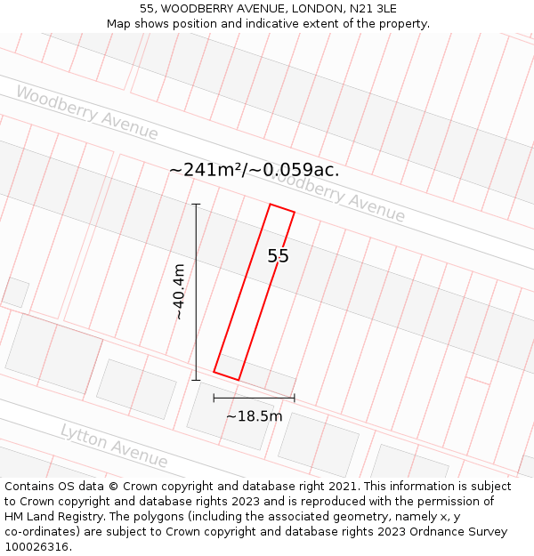 55, WOODBERRY AVENUE, LONDON, N21 3LE: Plot and title map