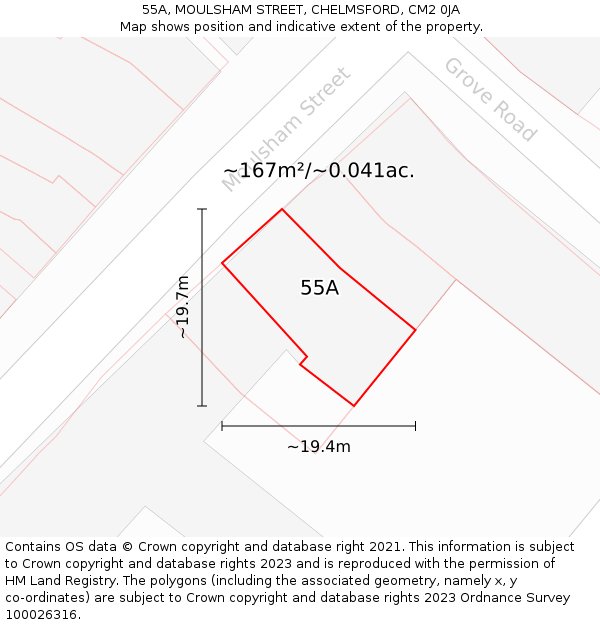 55A, MOULSHAM STREET, CHELMSFORD, CM2 0JA: Plot and title map