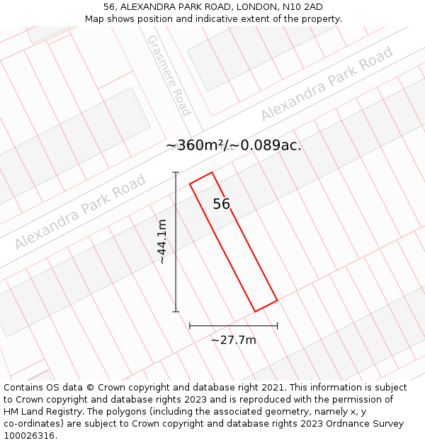 56, ALEXANDRA PARK ROAD, LONDON, N10 2AD: Plot and title map