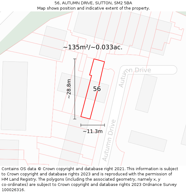 56, AUTUMN DRIVE, SUTTON, SM2 5BA: Plot and title map