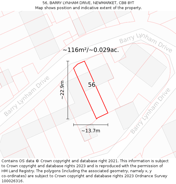 56, BARRY LYNHAM DRIVE, NEWMARKET, CB8 8YT: Plot and title map