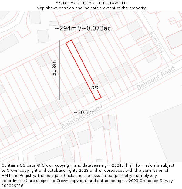 56, BELMONT ROAD, ERITH, DA8 1LB: Plot and title map