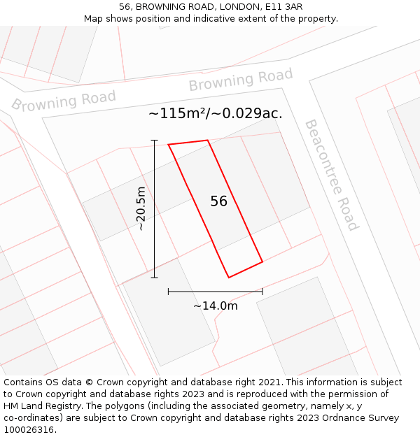 56, BROWNING ROAD, LONDON, E11 3AR: Plot and title map