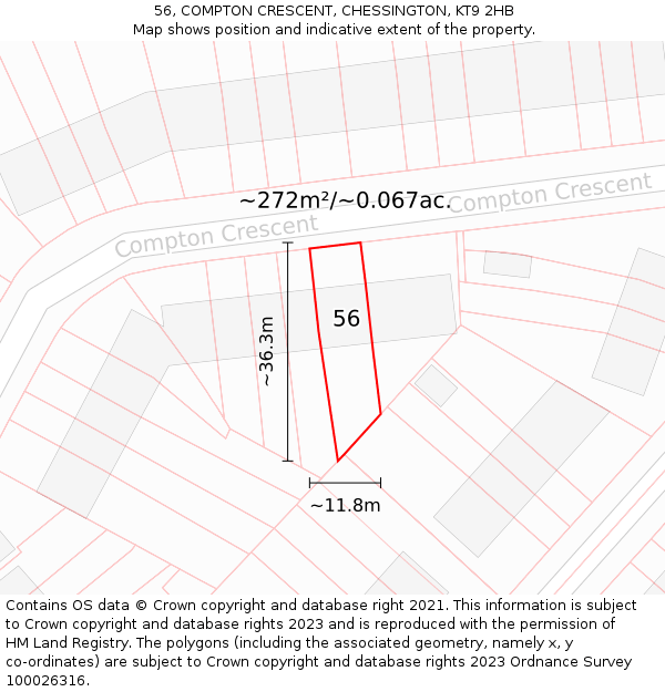 56, COMPTON CRESCENT, CHESSINGTON, KT9 2HB: Plot and title map