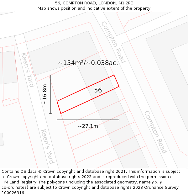 56, COMPTON ROAD, LONDON, N1 2PB: Plot and title map