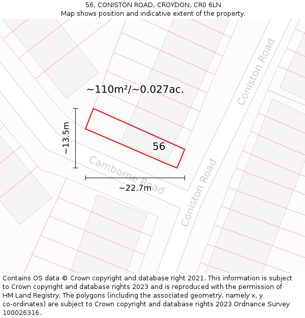 56, CONISTON ROAD, CROYDON, CR0 6LN: Plot and title map