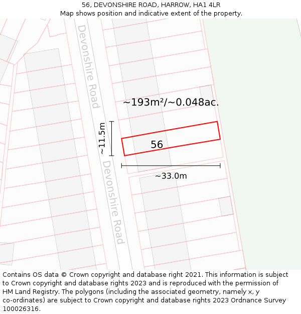 56, DEVONSHIRE ROAD, HARROW, HA1 4LR: Plot and title map