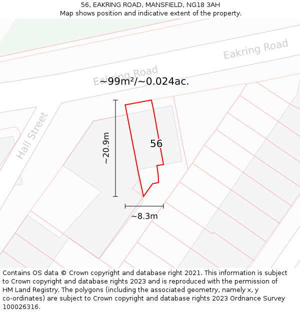56, EAKRING ROAD, MANSFIELD, NG18 3AH: Plot and title map