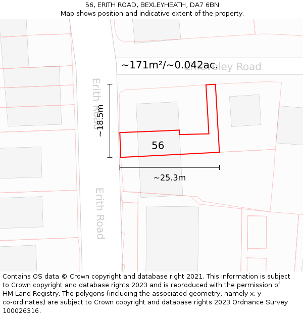 56, ERITH ROAD, BEXLEYHEATH, DA7 6BN: Plot and title map