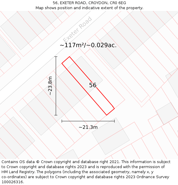 56, EXETER ROAD, CROYDON, CR0 6EG: Plot and title map