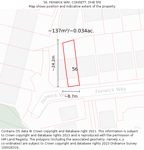 56, FENWICK WAY, CONSETT, DH8 5FE: Plot and title map