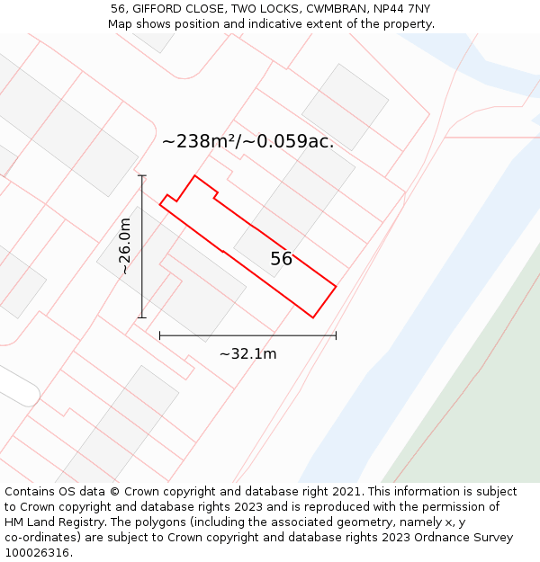 56, GIFFORD CLOSE, TWO LOCKS, CWMBRAN, NP44 7NY: Plot and title map