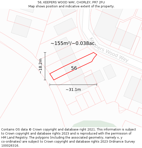 56, KEEPERS WOOD WAY, CHORLEY, PR7 2FU: Plot and title map