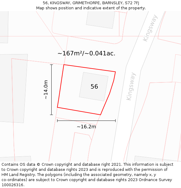 56, KINGSWAY, GRIMETHORPE, BARNSLEY, S72 7FJ: Plot and title map