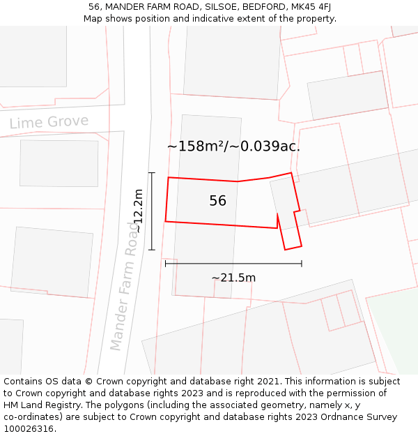 56, MANDER FARM ROAD, SILSOE, BEDFORD, MK45 4FJ: Plot and title map