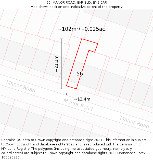 56, MANOR ROAD, ENFIELD, EN2 0AR: Plot and title map
