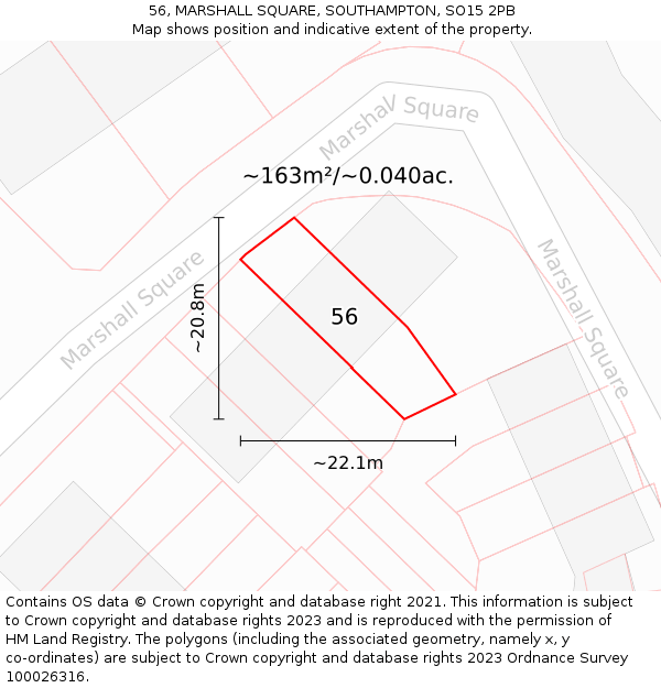56, MARSHALL SQUARE, SOUTHAMPTON, SO15 2PB: Plot and title map