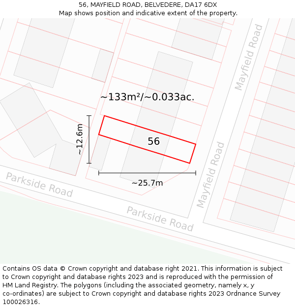 56, MAYFIELD ROAD, BELVEDERE, DA17 6DX: Plot and title map