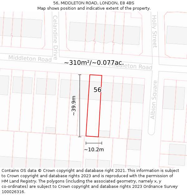 56, MIDDLETON ROAD, LONDON, E8 4BS: Plot and title map