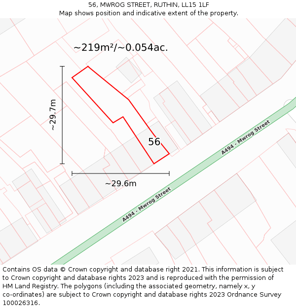 56, MWROG STREET, RUTHIN, LL15 1LF: Plot and title map