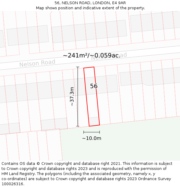 56, NELSON ROAD, LONDON, E4 9AR: Plot and title map