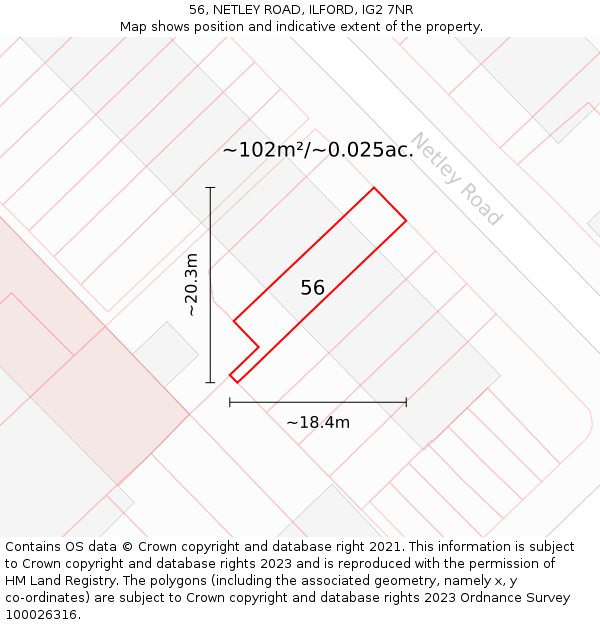 56, NETLEY ROAD, ILFORD, IG2 7NR: Plot and title map