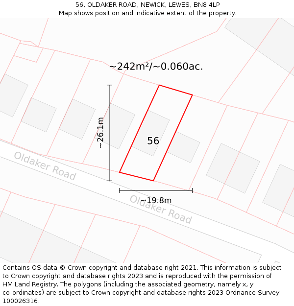 56, OLDAKER ROAD, NEWICK, LEWES, BN8 4LP: Plot and title map