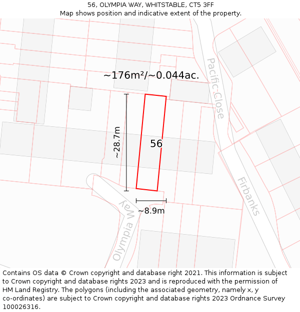 56, OLYMPIA WAY, WHITSTABLE, CT5 3FF: Plot and title map