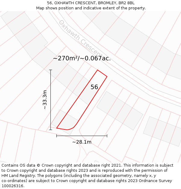 56, OXHAWTH CRESCENT, BROMLEY, BR2 8BL: Plot and title map