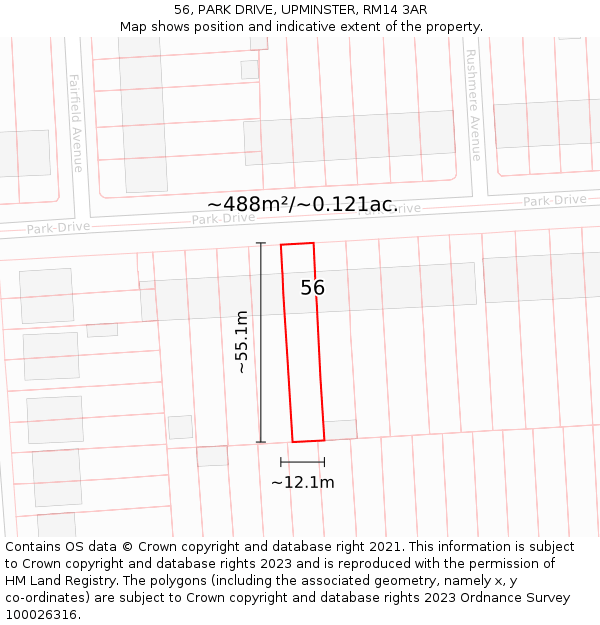 56, PARK DRIVE, UPMINSTER, RM14 3AR: Plot and title map