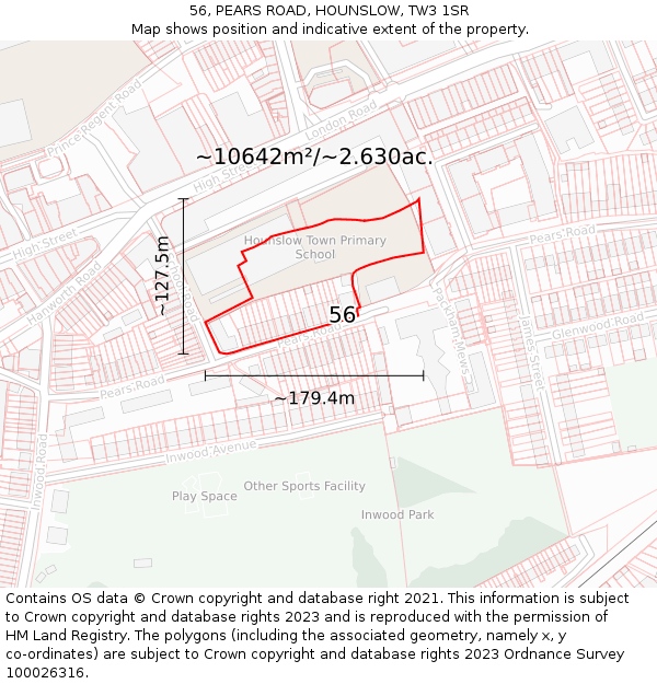 56, PEARS ROAD, HOUNSLOW, TW3 1SR: Plot and title map