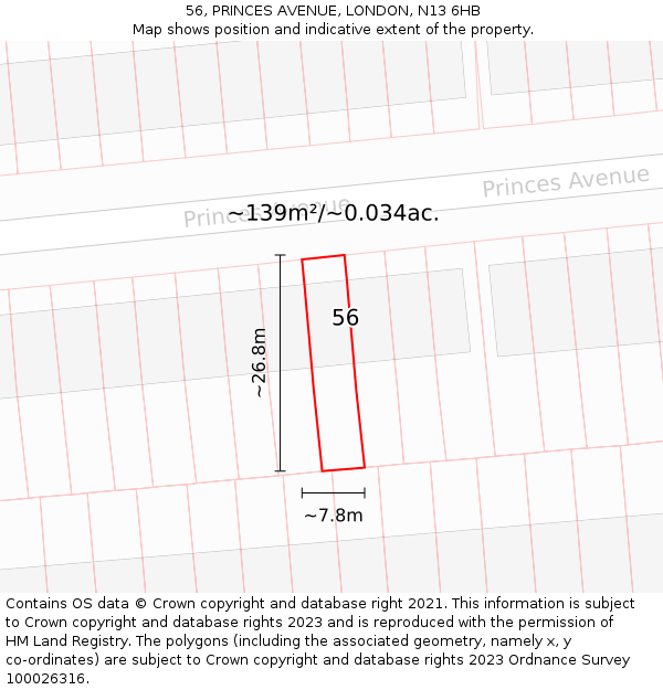 56, PRINCES AVENUE, LONDON, N13 6HB: Plot and title map
