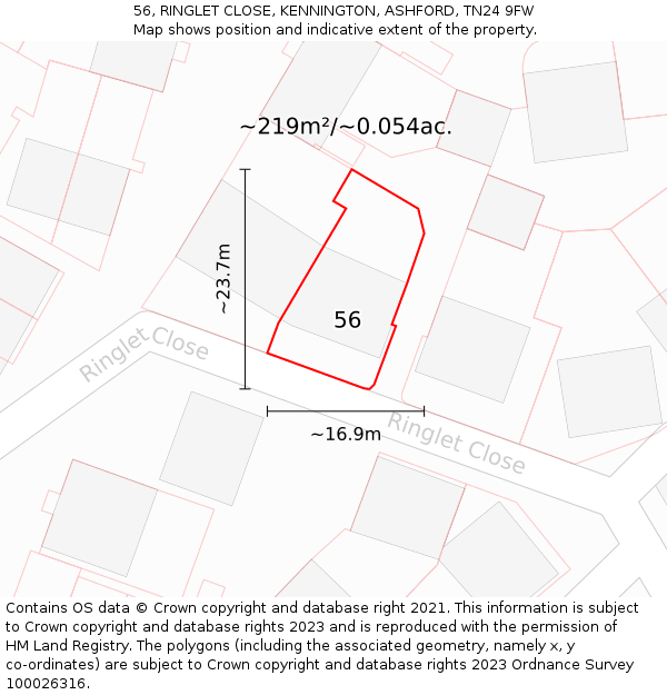 56, RINGLET CLOSE, KENNINGTON, ASHFORD, TN24 9FW: Plot and title map
