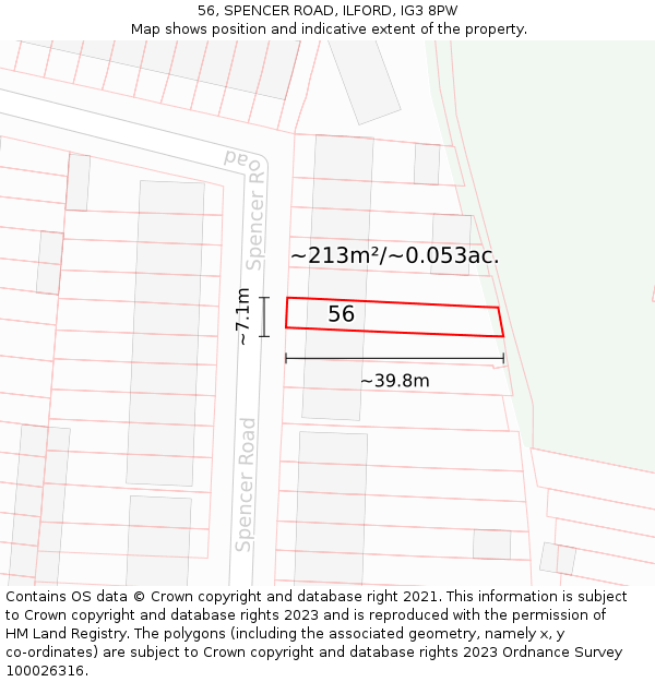 56, SPENCER ROAD, ILFORD, IG3 8PW: Plot and title map