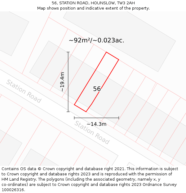 56, STATION ROAD, HOUNSLOW, TW3 2AH: Plot and title map